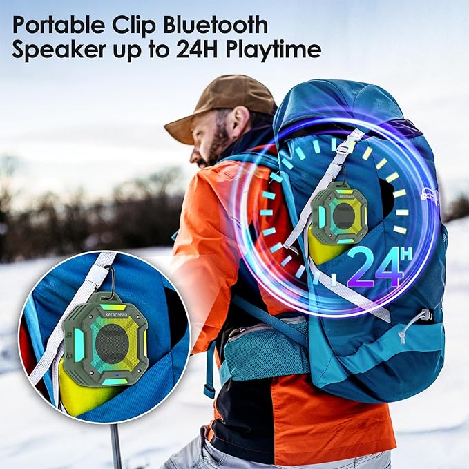Shower Bluetooth Speaker Waterproof, Portable Small Speaker, Outdoor Bluetooth Speakers Wireless, LED Light, BT5.4, 24H Playtime, Built in Mic, Powerful Sound for Party, Unisex Gifts for Adults-Green