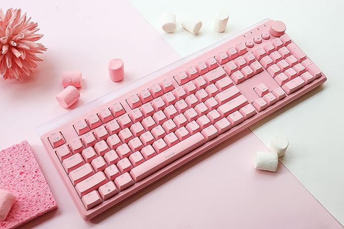 i-rocks K71M RGB Mechanical Gaming Keyboard with Media Control Knob, Switches (Red), 107 Keys w/Full NKRO, PBT Keycaps, Multimedia Hotkeys, Detachable USB-C Cable and Onboard Storage, Pink