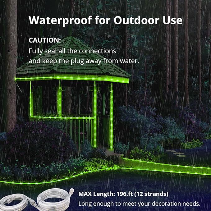 LED Rope Lights, 33Feet Green Flat Flexible Strip Light, Plug in Novelty Lighting, Connectable and Waterproof for Home Christmas Holiday Garden Patio Party Decoration