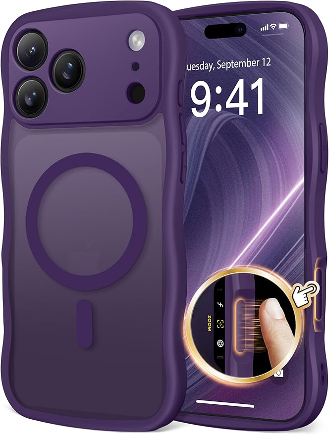 CAPRARO Magnetic for iPhone 17 Pro Case for Women Girls, Upgraded [Full Camera Protection] [Compatible with MagSafe] Cute Wave Translucent Matte Phone Case for iPhone 17 Pro, Deep Purple