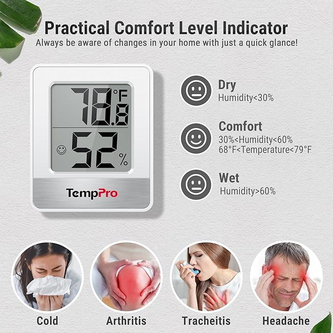 TempPro TP49 3 Pieces Digital Hygrometer Indoor Thermometer Humidity Meter Mini Hygrometer with Temperature and Humidity Monitor Outdoor and Room Thermometer Weather Station (Previously ThermoPro)