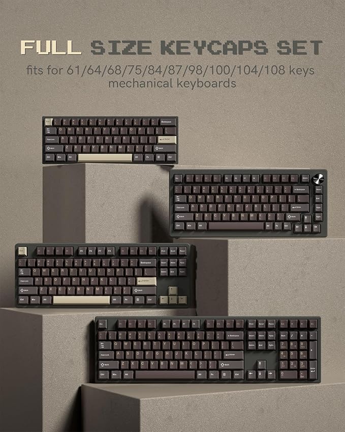 Double Shot PBT Keycaps Set 130 Keys, Cherry Profile Custom Keycaps 60 65 75 100 Percent for 61/64/68/84/87/100/104/108 Retro Gaming Mechanical Keyboard, Brown Coffee