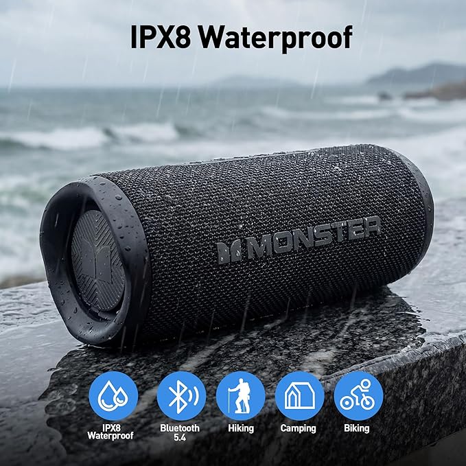 Monster Bluetooth Speaker, Wireless Portable Outdoor Bluetooth Speakers, 60W True Wireless Stereo IPX8 Waterproof, Dual PairingBluetooth 5.4 Built-in Mic, Outdoor Speaker