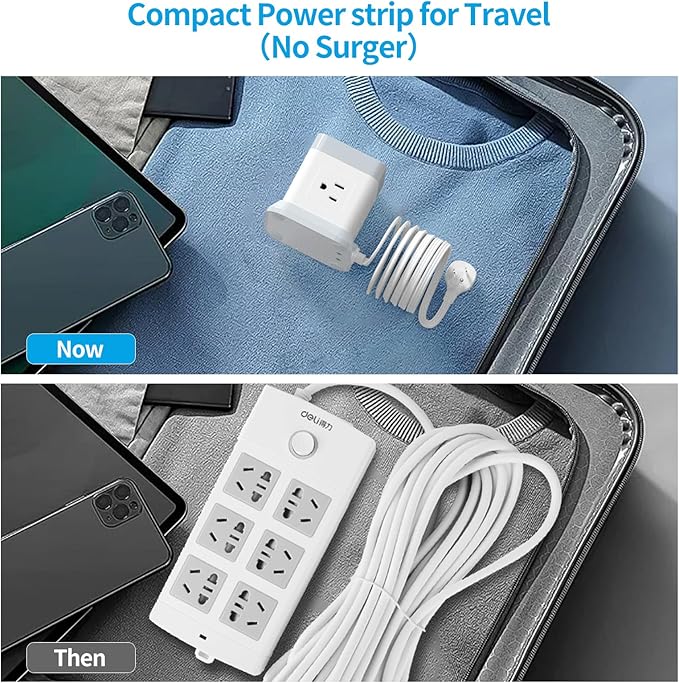 Power Strip with USB C, FDTEK Desktop Power Cube Strip, 10 FT Extension Cord with 4 Outlets and 3 USB, Compact Power Strips Tower for Travel Home Office Cruise Ship - White