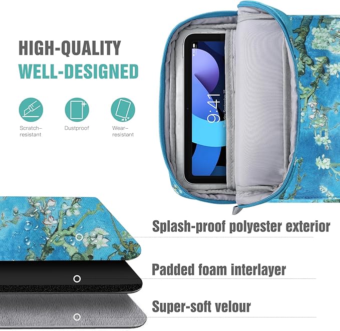 TiMOVO 9-11 Inch Tablet Sleeve Bag Carrying Case with Strap for iPad 11-inch A16 2025, iPad 10.9"/10.2", Galaxy Tab A9 Plus 11", Apricot Blossom