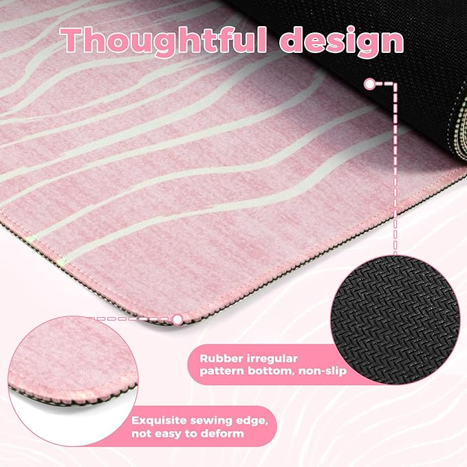 iCasso Large Desk Mat Pink,Big Mouse Pad with Stitched Edges,Aesthetic Computer Pad for Desktop,Anti-Slip Keyboard Mat for Women,Cute Girly Desk Cover Protector Work from Office Home Dorm