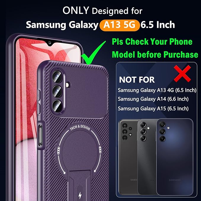 OWKEY Case Samsung Galaxy A13 5G, Magnetic Phone Case with Stand & Screen Protector, Anti-Fingerprint Shockproof Protective Case for Samsung A13 (Purple)