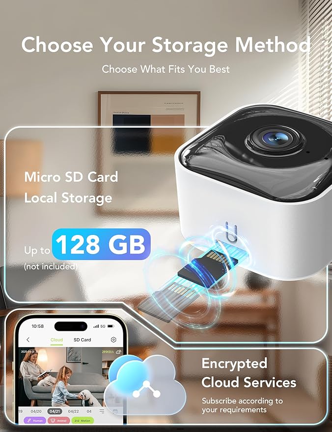 GNCC 2K Cameras for Home Security Indoor, 2.4G/5G Pet Cam with Phone App, Mini Dog Camera w/Motion Detection, 2 Way Audio, Works with Alexa, Cloud Subscription Required, Fixed View, Plug-in, 4Pack