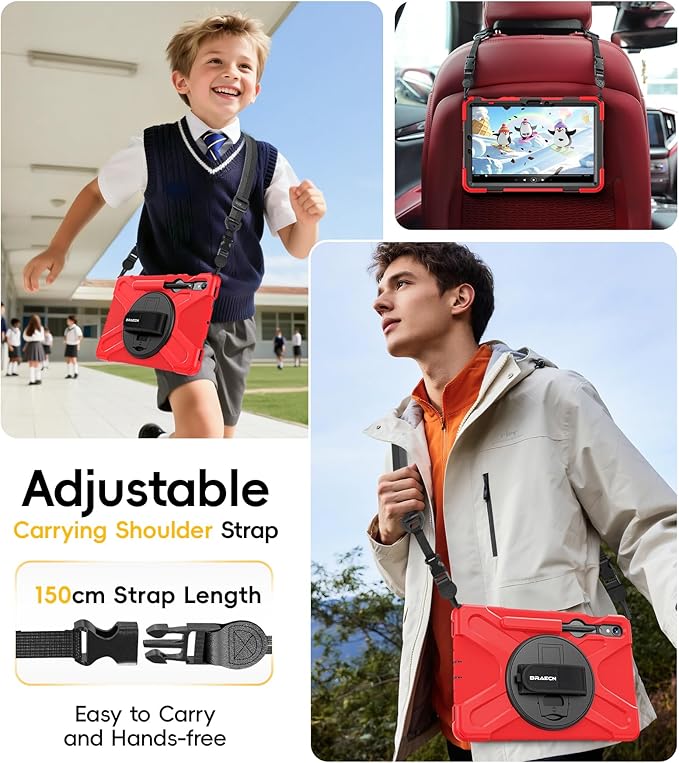 BRAECN Case for Samsung Galaxy Tab S10 Lite/S10 FE/S9 FE 5G 10.9"& S9/S8/S7 11",Heavy Duty Shockproof Silicone Cover with 360 Rotating Stand &Hand Strap, Kickstand, Shoulder Strap, S Pen Holder
