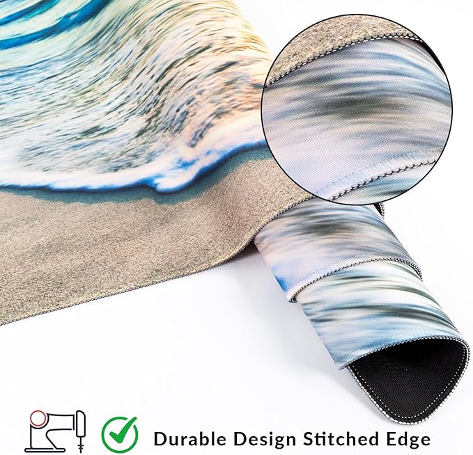 Large Gaming Mouse Pad with Coaster, Desk Matt for Desktop, Desk Pad, Mouse Pads Mat, Stitched Edges Big Extended Mousepad for Computer Keyboard Laptop Office Decor, 31.5'' x15.6''-Beach