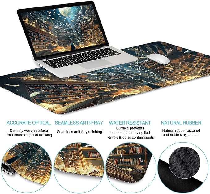 LIMKRIAN Anime Book Mouse Pad Set Large Desk Matt for Desktop, Ergonomic Mouse Pad with Wrist Rest, Gaming Mousepad Wrist Support Keyboard Mat Cup Coaster Set Cute Desk Accessories for Women Girl