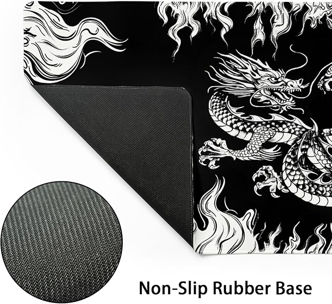 Japanese Dragon Mouse Pad XL Black White Aesthetic Anime Extended Desk Mat 80X30 cm Non-Slip Rubber Base Stitched Edge Large XL Mousepad for Desk Gaming Laptop Desktop,31.5×11.8 Inch