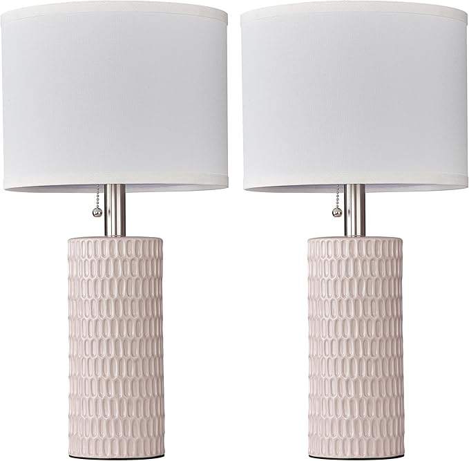 Reaketon Table Lamps for Living Room Set of 2, Ceramic Table Lamps for Bedroom, 20" Modern Lamps for Night Stands, Pink