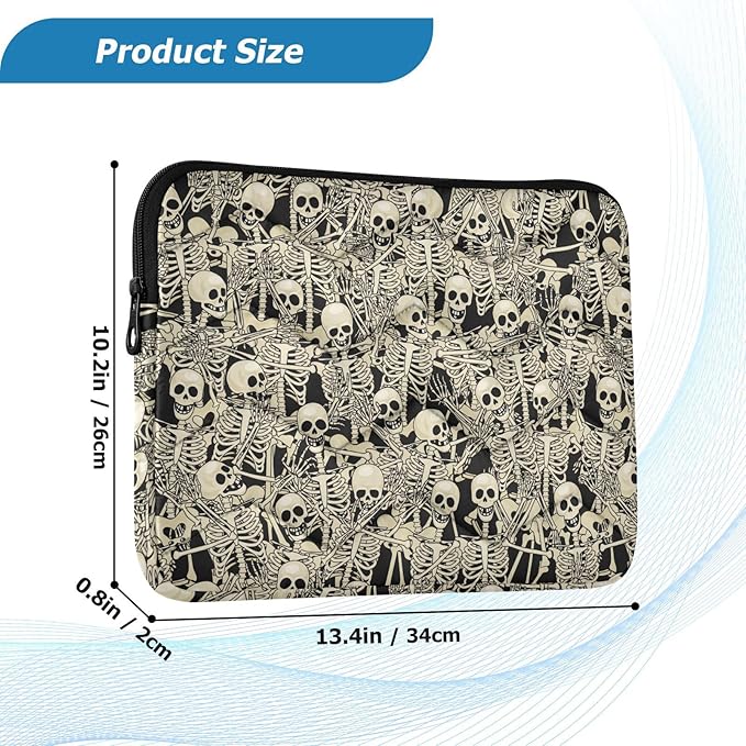 Gothic Skull Laptop Sleeve 13-14 Inch Waterproof Computer Bag for Women, Men - Cute Tablet Cover A06D24018