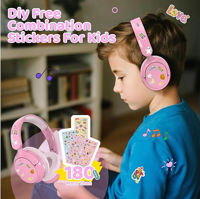MIDOLA Kids Bluetooth Headphones Active Noise Cancelling,68H Play Time,Lightweight Wireless Foldable Over-Ear Headphone for Kid Toddler,Volume Limited 85/94dB,Headsets with Built-in Mic Pink