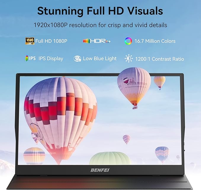 BENFEI Portable Monitor 15.6'', FHD 1080P HDMI USB-C Gaming Display, Ultra-Slim IPS HDR Screen w/Smart Cover & Speakers, Plug & Play External Monitor for Laptop PC Phones Tablet PS5/4 Xbox Switch