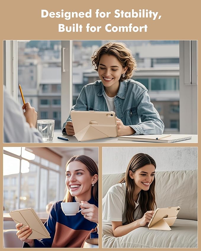 INFILAND Case for iPad mini 7 (A17 Pro) 2024 / iPad mini 6 2021, Magnetic Origami Slim Protective Case, Book-Style Foldable Cover with Pencil Holder, Multi-Angle Stand, Auto Wake/Sleep, Starlight