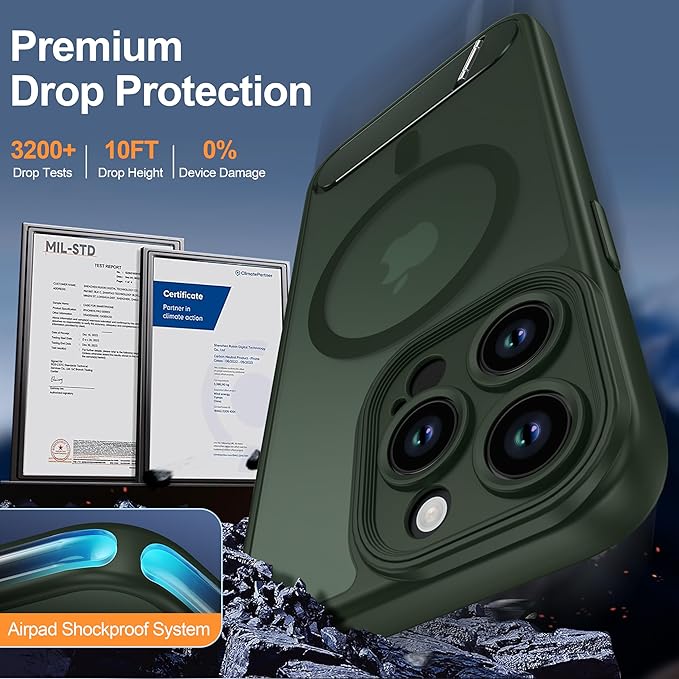 Magnetic Compatible with iPhone 13 Pro Case, [Built-in Kickstand][Full Camera Protection][Compatible with MagSafe][Anti-Fingerprint] Shockproof Phone Case for iPhone 13 Pro 6.1",Green