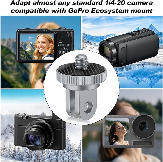 Frienda 4 Pieces Aluminum Camera Tripod Mount Adapter 1/4-20 Conversion Adapter for Tripod Compatible with GoPro Action Cameras and Other Standard 1/4 Accessories(Gray)