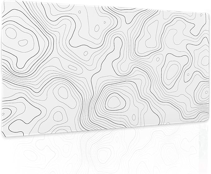 Topographic Map Mouse Pad Large White Lines Contour Geographic Extended Desk Mat 60x35 CM Non-Slip Rubber Base Stitched Edge Long Mousepad, 24x14 Inch