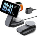 Eazpower 3 in 1 Foldable Wireless Charging Station for MagSafe, Nightstand Magnetic Charger Stand for iPhone 17 16 15 14 Pro Max, Travel Charging Dock with Night Light for Apple Watch/AirPods (Black)