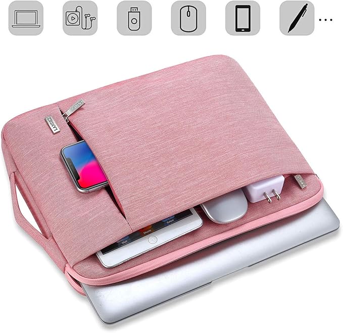 LANDICI 360° Protective Laptop Sleeve 11.6 Inch for Surface Pro 7 8 9/Laptop Go 2 3, MacBook Air 11, Small Computer Bag Carrying Case for 11-12 Inch Chromebook, Women, Slim, Shockproof, Pink