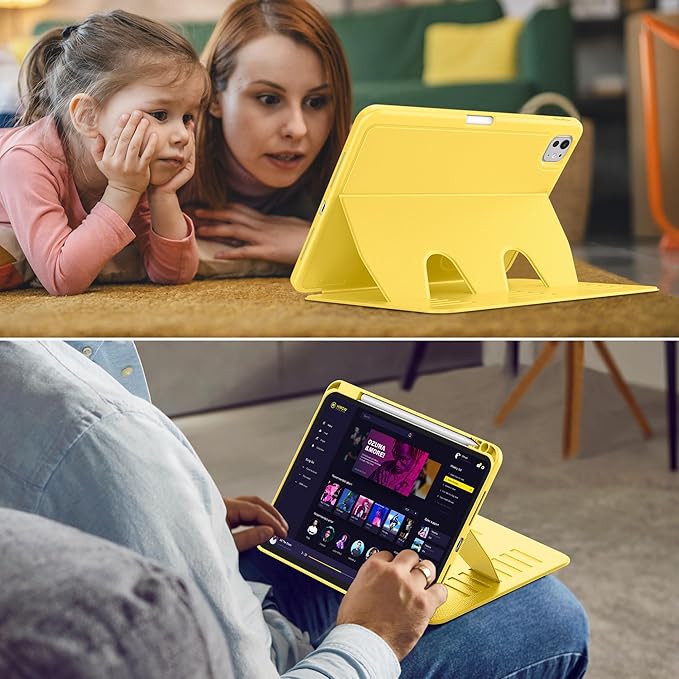 VIKESI Case for iPad Pro 11 inch (M5/M4) 2025/2024,Multiple Angles Stand Cover,Soft Back,Pencil Holder,and Auto Sleep/Wake,Yellow
