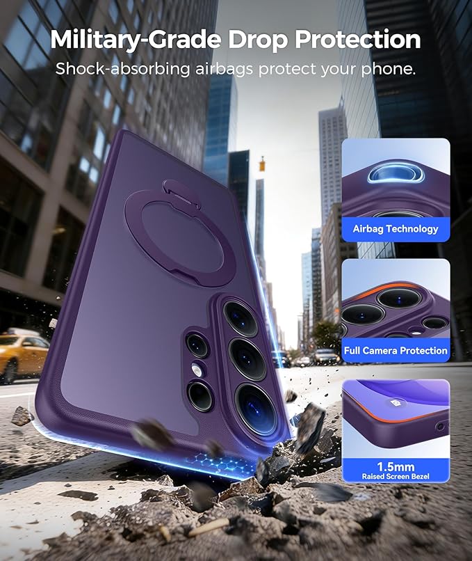 FNTCASE for Samsung Galaxy S26-Ultra Case: [360 Spin Magnetic Stand] [Compatible with Magsafe] [Screen Protector] Translucent Matte Military Grade Shockproof Full Camera Protective Phone Cover -Purple