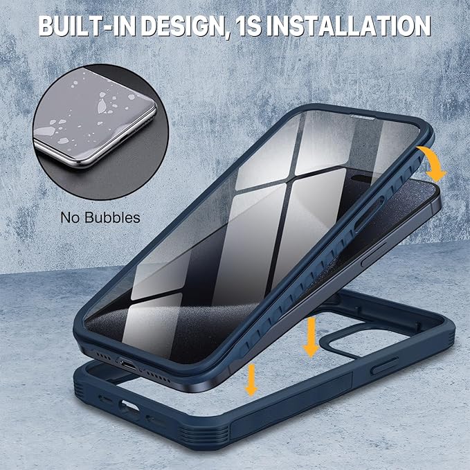 CENHUFO Privacy for iPhone 15 Pro Case, Full Body Phone Case with Built-in 9H Tempered Glass Privacy Screen Protector and Camera Lens Protector, Anti Peep Spy Shockproof Bumper Clear Cover - Blue