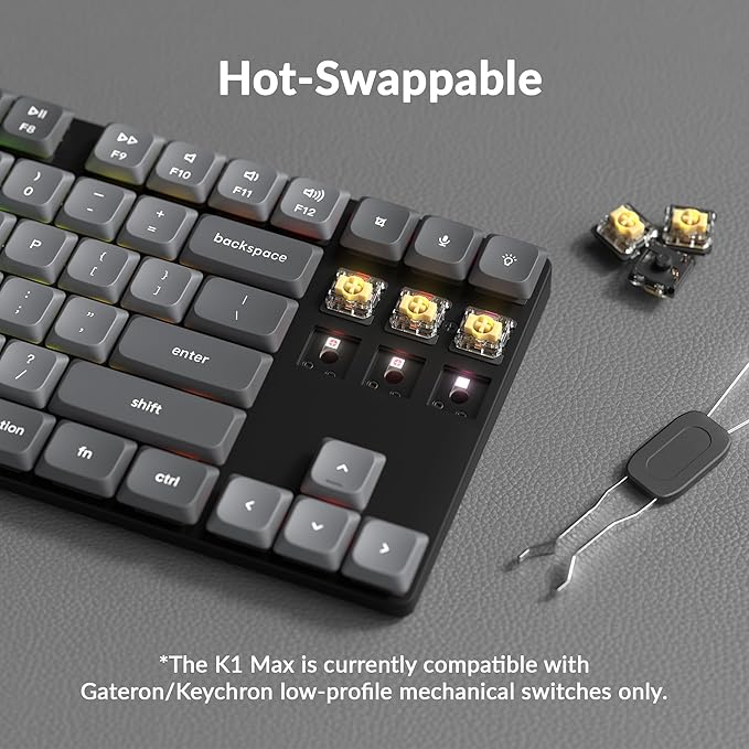 Keychron K1 Max Ultra-Slim Wireless Mechanical Keyboard, 80% TKL Layout Bluetooth/2.4 GHz/Wired Keyboard with Low-Profile Gateron Banana Switch, Hot-Swappable, RGB Backlit QMK for Mac Windows Linux