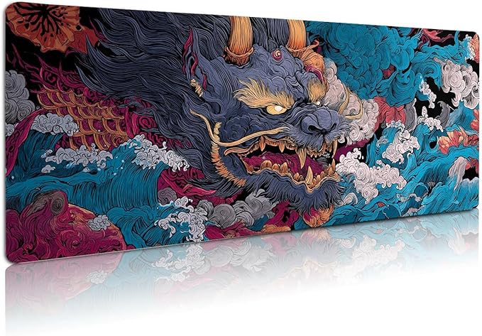 Extended Gaming Mouse Pad, Large Mouse Mat 3 mm Nature Rubber Base Mousepad with Stitched Edges, Non-Slip Desk Mat for Office Home Great Gift 31.5x11.8 Inch (Ukiyo-e Monster 3)