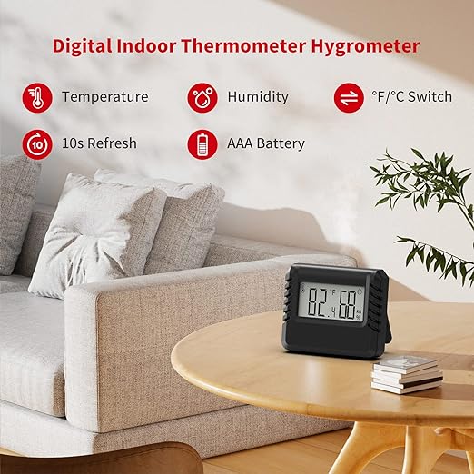 Indoor Thermometer Hygrometer for Home, Room Thermometer Humidity Meter with Accurate Temperature Humidity Sensor for Greenhouse Baby Room Office