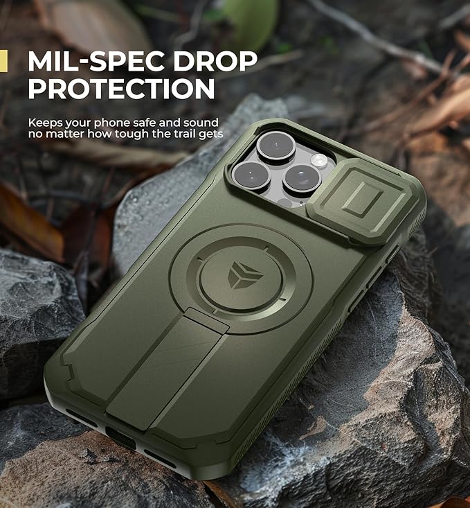 Dexnor for iPhone 16 Pro Max Case with Slide Camera Cover & Adjustable Kickstand, Rugged Shockproof Bumper Cases Heavy-Duty Magnetic Protective Cover,Army Green