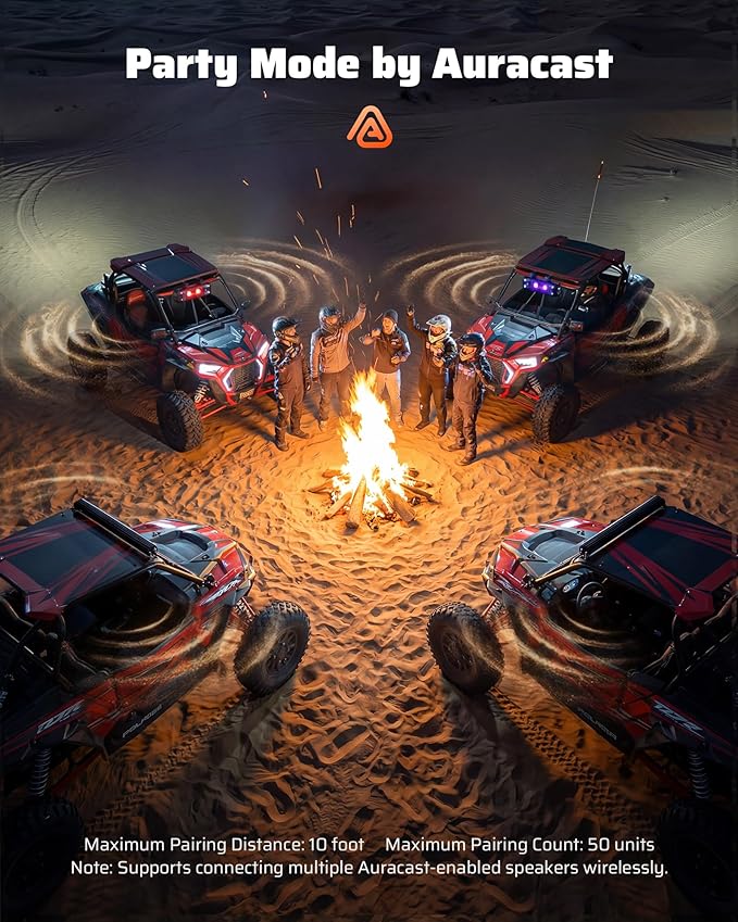 Ehaho 17-Inch UTV Sound Bar, 4-Speaker Bluetooth Golf Cart Speakers [RGB & Strobe Light] IP66 Waterproof ATV Speaker System, SXS SoundBar Compatible with Polaris RZR, CFmoto, Can-Am