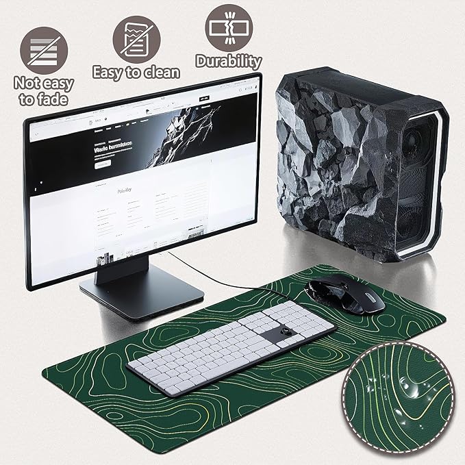 Gaming Mouse Pad - (31.5"×11.8") Topographic Large Mouse Pads for Desk - Desk Mat for Keyboard and Mouse with Non-Slip Base, Desks Pad Matfor Game/Office & Home