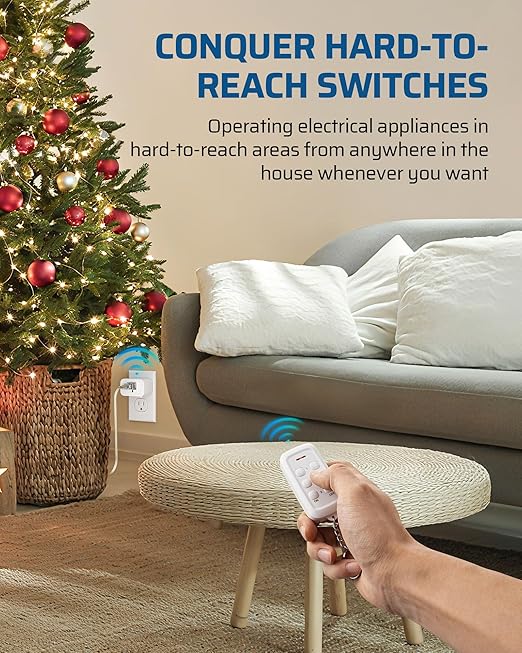 DEWENWILS Indoor Remote Control Outlet, Wireless Remote Outlets Switch, No Interference, 15A/1875W, 100FT RF Range, Compact Light Switch for Lamp,1 Remote 3 Outlets