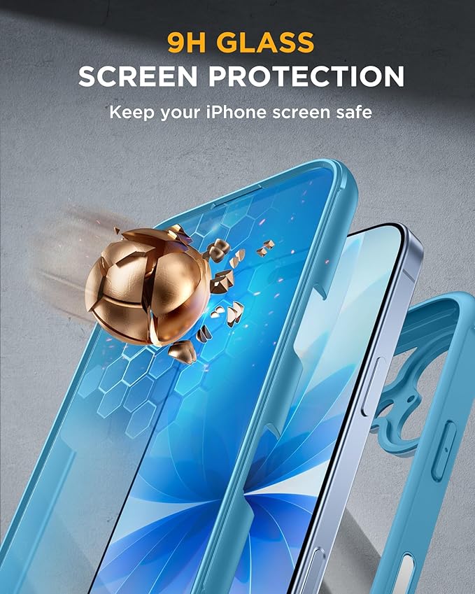 Miracase for iPhone 17 Case 6.3'', Full-Body Military Grade Drop Protection Outdoor Phone case with Built-in Glass Screen &Camera Control,Easy Installation,No Gap,Compatible with MagSafe,Blue