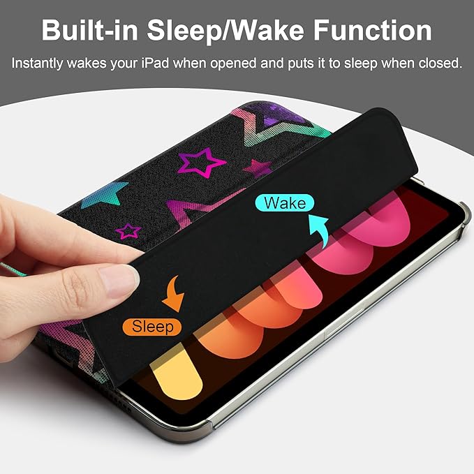 DONGKE for iPad mini 7 (A17 Pro) 2024 & iPad mini 6 2021 8.3 Inch, Slim Foldable Stand Hard PC Translucent Back Shell Smart Cover for iPad mini 7th/6th Generation [Auto Wake/Sleep] - Stars
