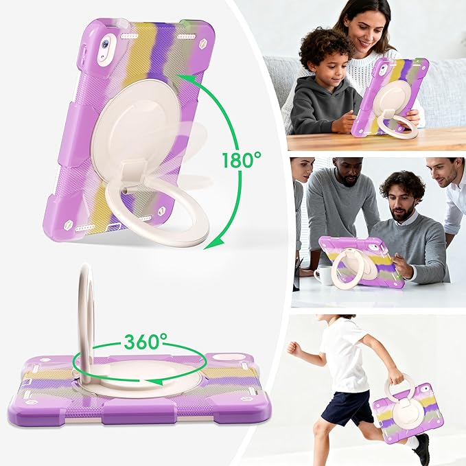 Andnary Case for iPad (A16) 11th Generation 11 inch 2025/10th Generation 10.9 inch 2022, Shockproof Cover with Screen Protector/360° Rotate Handle/Bracket/Pen Holder/Shoulder Strap (Colorful Purple)
