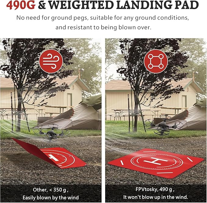 FPVtosky Drone Landing Pad Weighted, Nighttime Reflective & Foldable Launch Pad, Waterproof Helipad for DJI Mini 5/4/3 Pro/Mini 4k/Air 3S/Neo/Flip Drone Accessories (20 in)