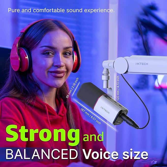 IXTECH Cardioid Dynamic Microphone with Mic Cover, Vocal USB XLR Microphone for Podcasting, Streaming, Recording, Gaming and Voice-Over (White)