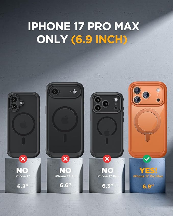 Miracase for iPhone 17 Pro Max Case with 360° Magnetic Ring Stand [Compatible with Magsafe] Full-Body Drop Proof Bumper Phone Case with Built-in 10H Tempered Glass Screen Protector,Orange