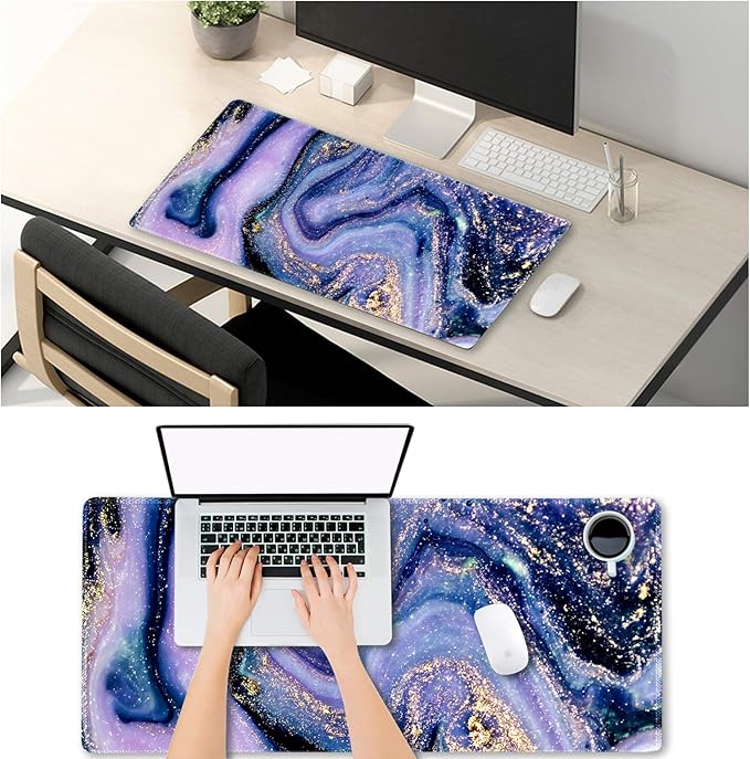 Extended Gaming Mouse Pad XXL ArtSo Large Keyboard Mat Long Mousepad Desk Decor Writing Pad Non Slip Rubber Base Stitched Edges for Work, Game, Office, Home, 35.1" x 15.7", Purple Marble