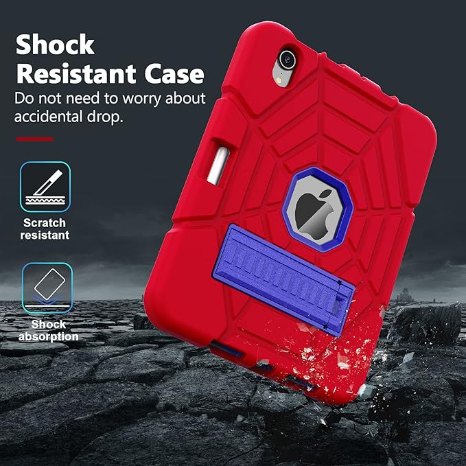 Grifobes Case for iPad mini 7th 2024 (A17 Pro) / Mini 6th Generation 2021 8.3", Heavy Duty Shockproof Cover with Pencil Holder Stand, for i Pad Mini 7/6 Gen 8.3 inch Case (Red+Blue)