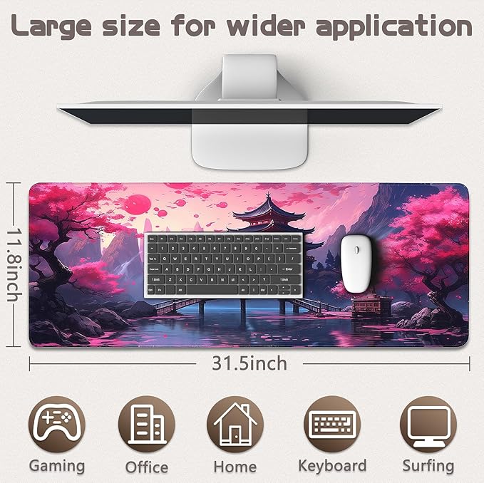 Gaming Mouse Pad - (31.5"×11.8") Japanese Anime Large Mouse Pads for Desk - Desk Mat for Keyboard and Mouse with Non-Slip Base, Desks Pad Matfor Game/Office & Home