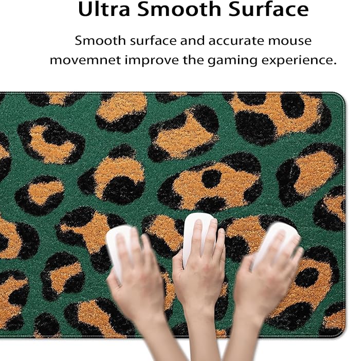 35.4 x 15.7 in, XXL Large Mouse Pad for Desk, Extended Keyboard Mouse Mat for Computer Office, Big Mouse pad with Stitched Edges, Gaming Pc-Green Leopard
