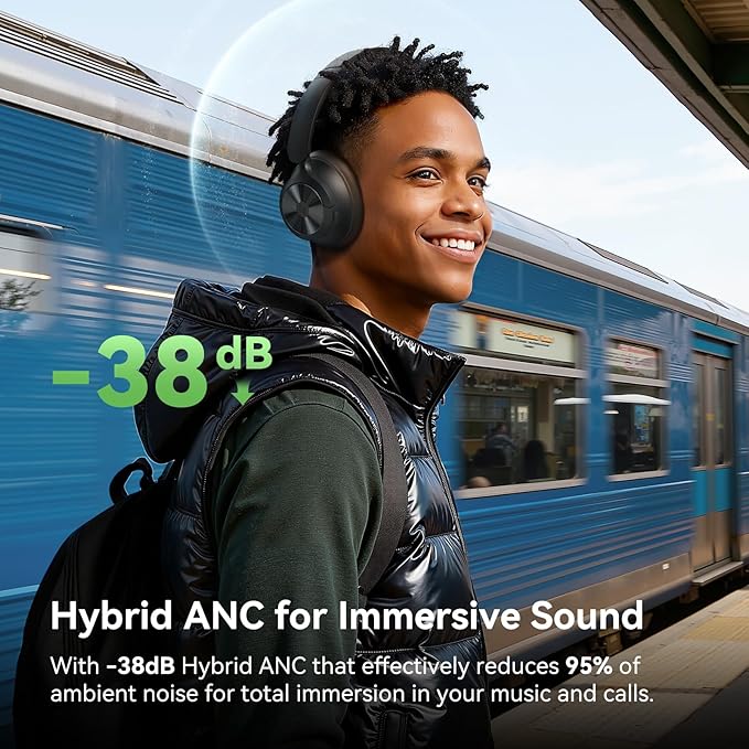 OneOdio Focus A1Pro Hybrid Active Noise Cancelling with Wireless On-Ear Headphones, 200G Ultra-Light, 70-Hour Battery with Speed Charge, Bluetooth 6.0, Clear Calls, Lightweight Portable