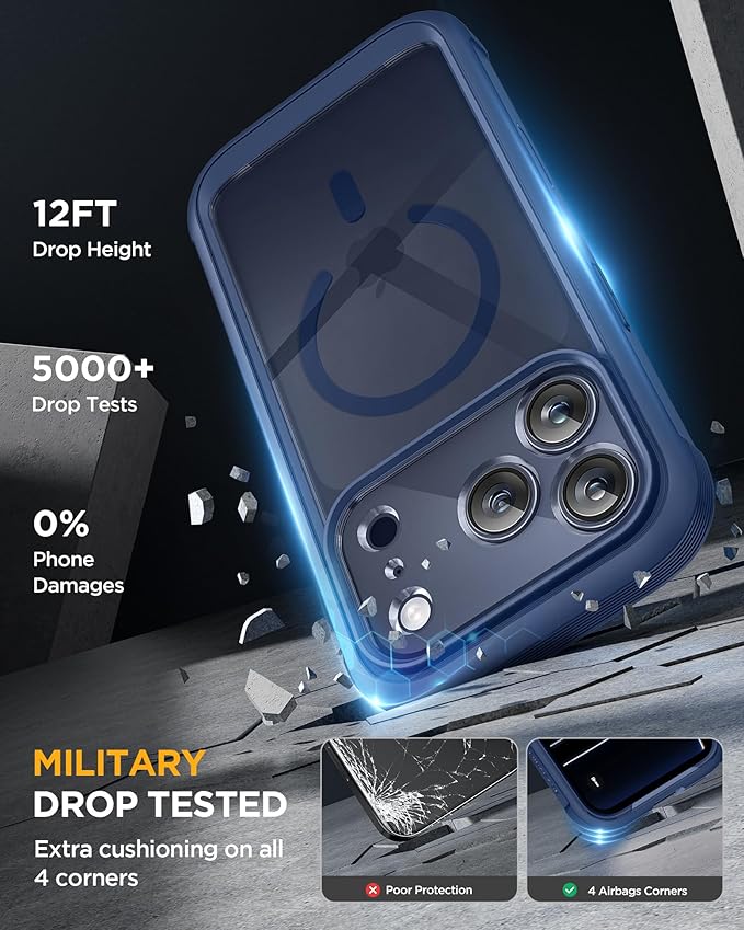 Miracase Magnetic for iPhone 17 Pro Case 6.3" [Compatible with MagSafe] Full-Body Phone Case with Built-in Glass Screen Protector & Camera Control,Drop Proof iPhone 17 Pro Cover, Dark Blue