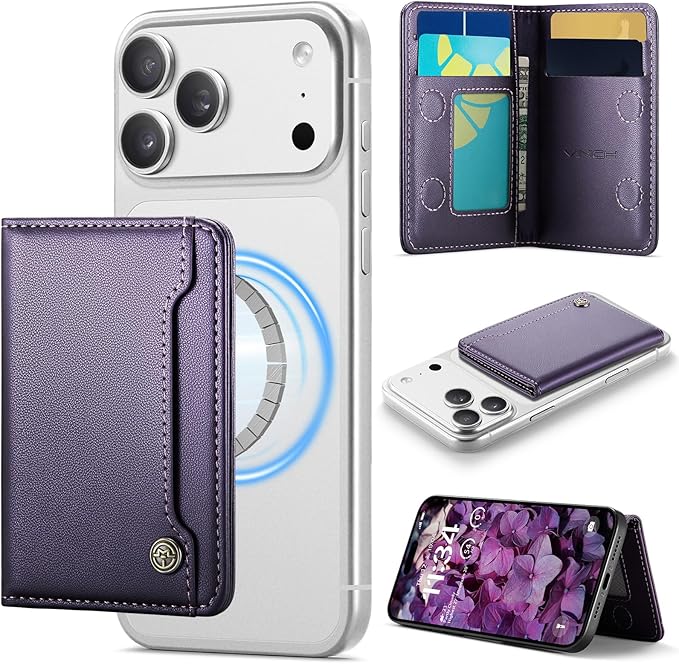 Vinich for MagSafe Wallet Magnetic RFID Blocking Card Holder Compatible with MagSafe Phones and Cases, Strong Magnet Minimalist Phone Wallet for iPhone 17/16/15/14/13/12/ Pro/Max/Plus, Purple