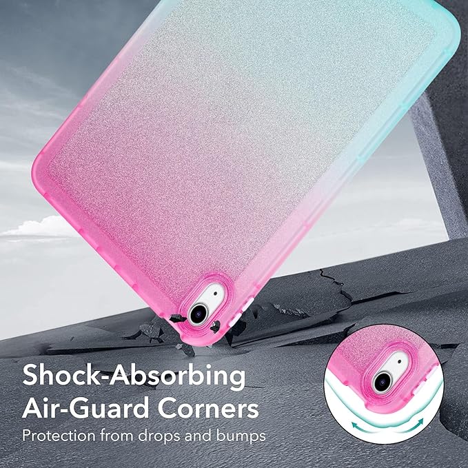 for iPad Pro 12.9 inch Case 6th/5th/4th/3rd Generation (2022/2021/2020/2018) Glitter Translucent Frosted Clear Soft TPU Back Gradient Bling Cover Silicone Protective Shell, Red & Blue
